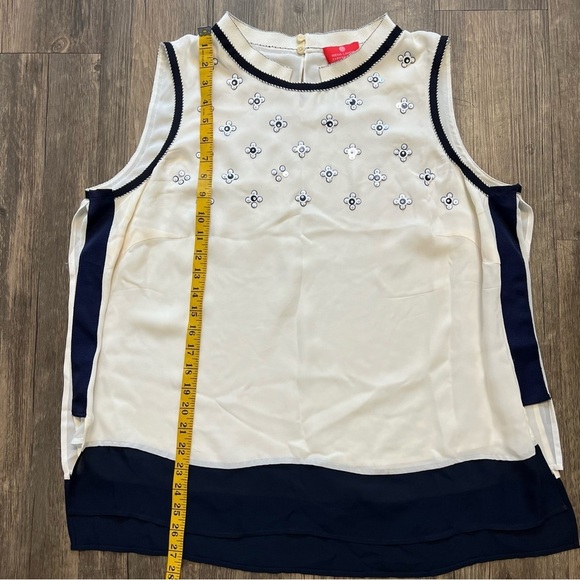 Rena Lange Fashion Show Vintage Silk Cream Blue Sleeveless Floral Embroidered XL - Picture 15 of 17